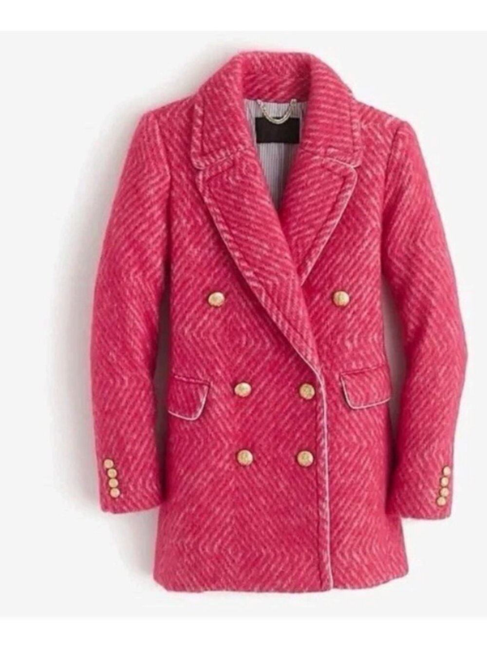J CREW Diamond Tweed Double Breasted Wool Blend Coat Jacket  Pink Sz 00 Fits Big